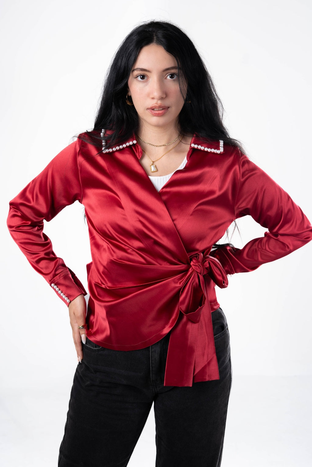 Red Satin Blouse