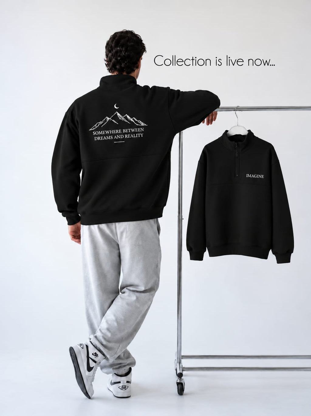 Embroidered Half-Zip in Black