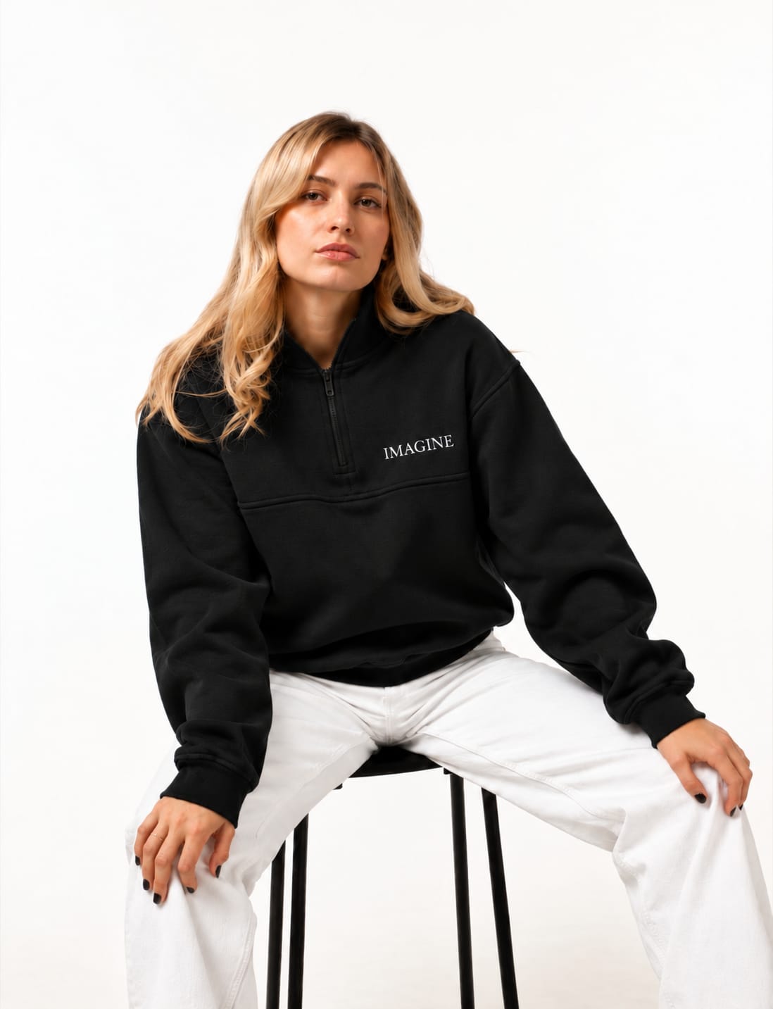 Embroidered Half-Zip in Black