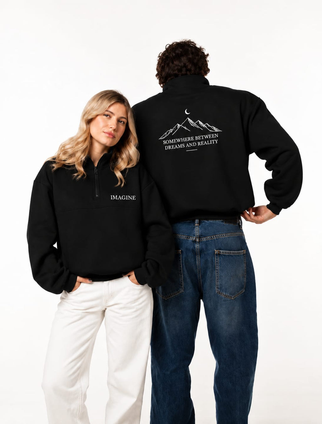 Embroidered Half-Zip in Black