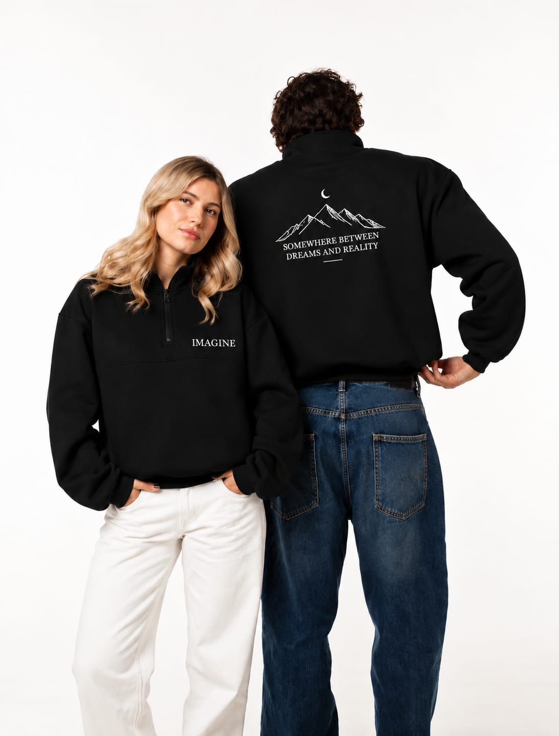 Embroidered Half-Zip in Black