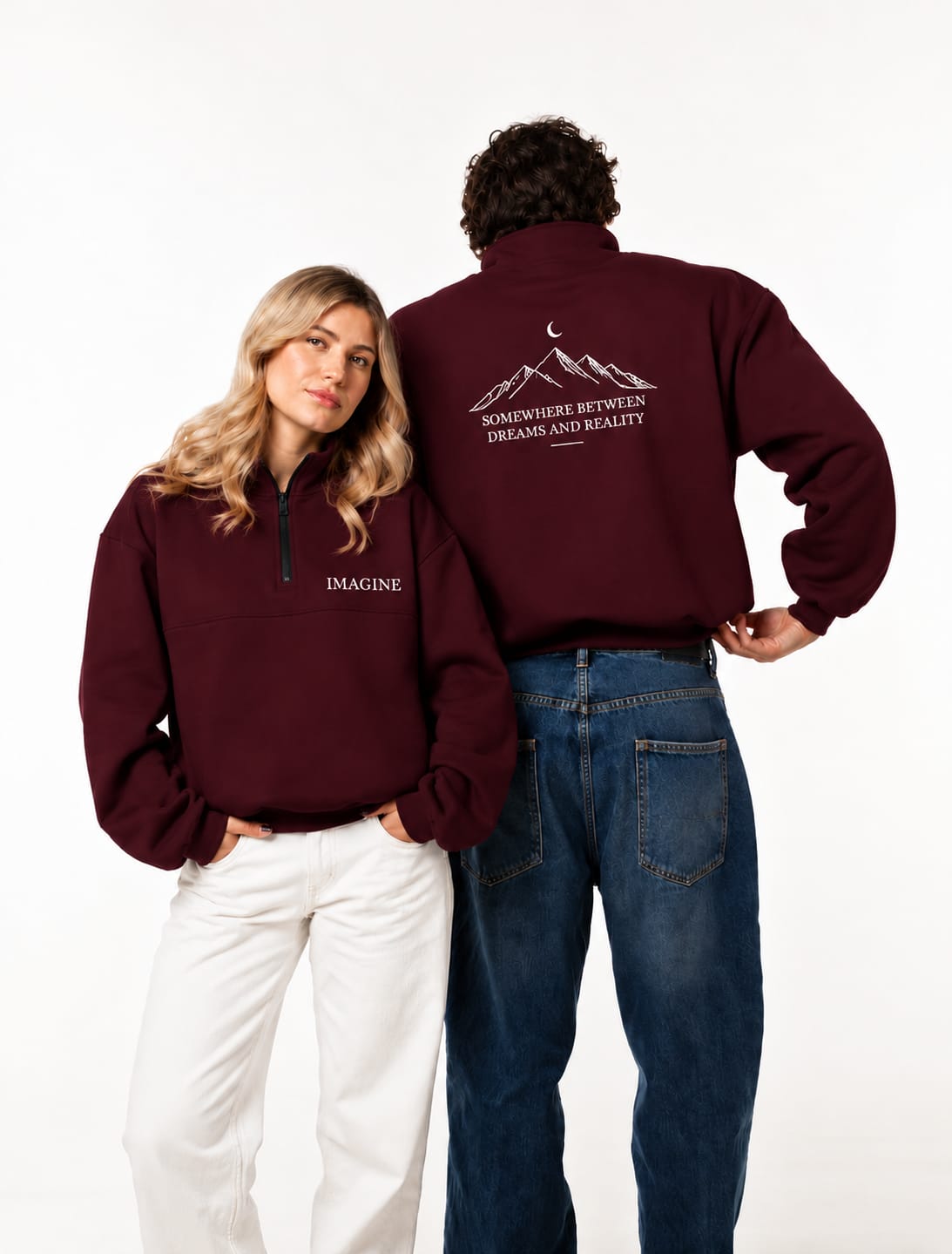 Embroidered Half-Zip in Burgundy