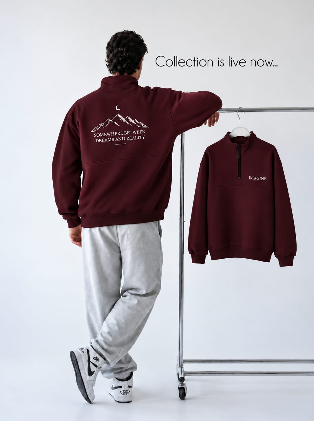 Embroidered Half-Zip in Burgundy