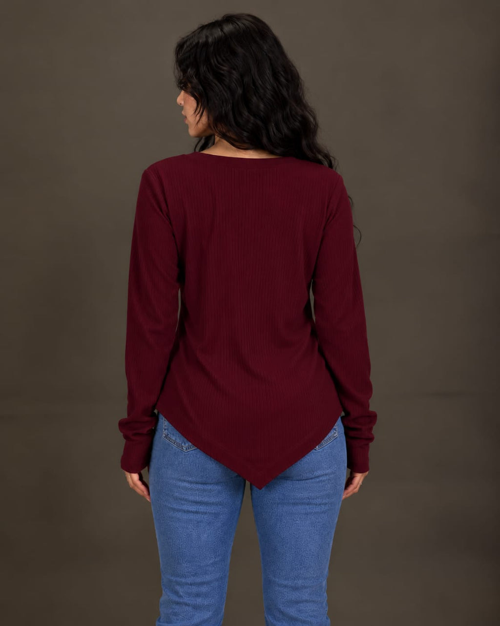 Basic Ribbed Pullover in Burgundy