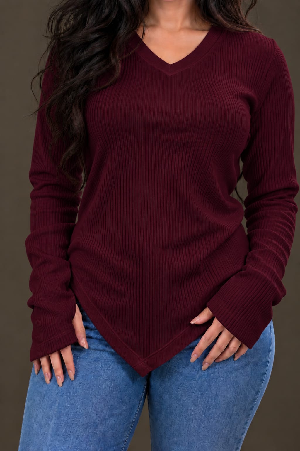 Basic Ribbed Pullover in Burgundy
