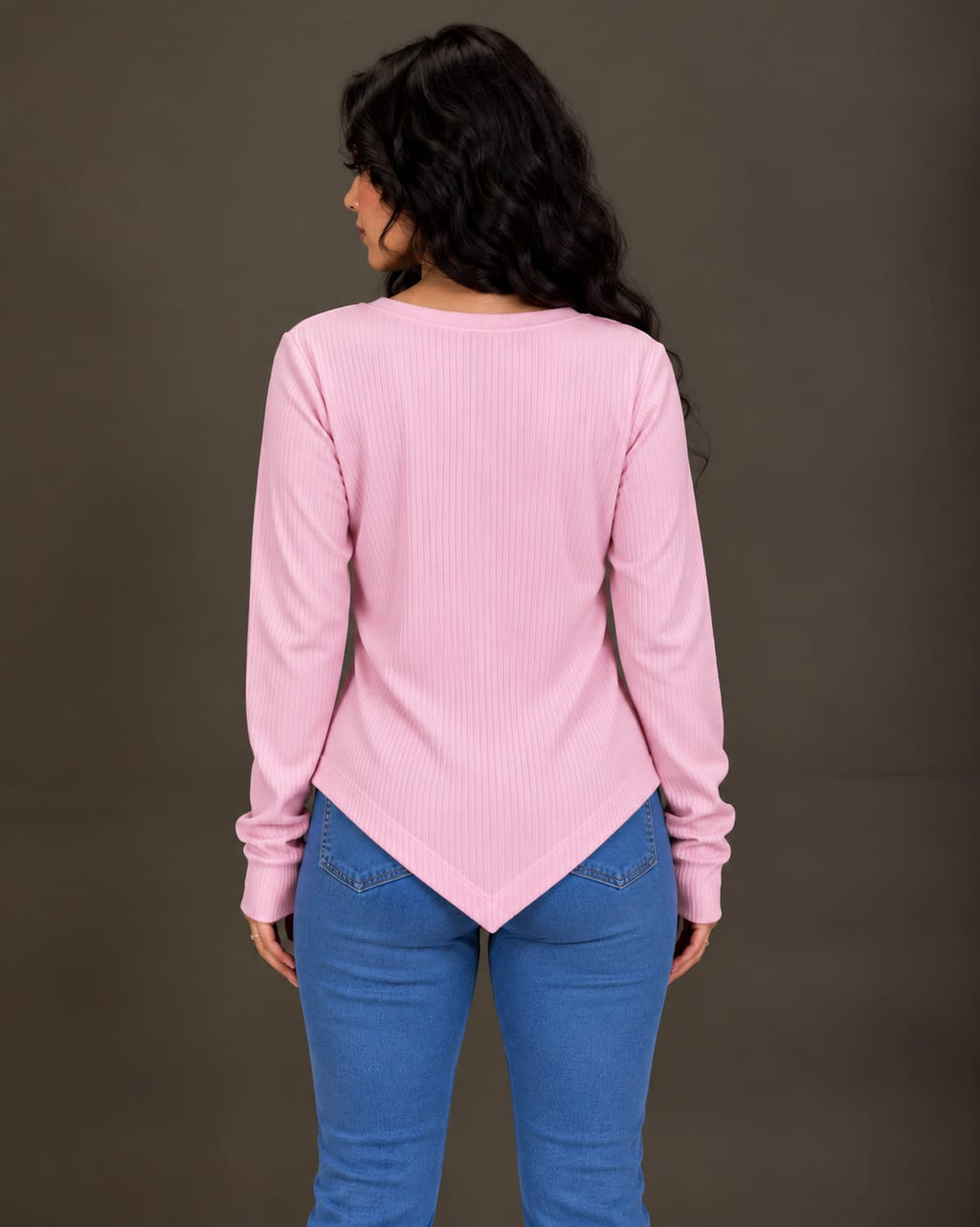 Basic Ribbed Pullover in Pink