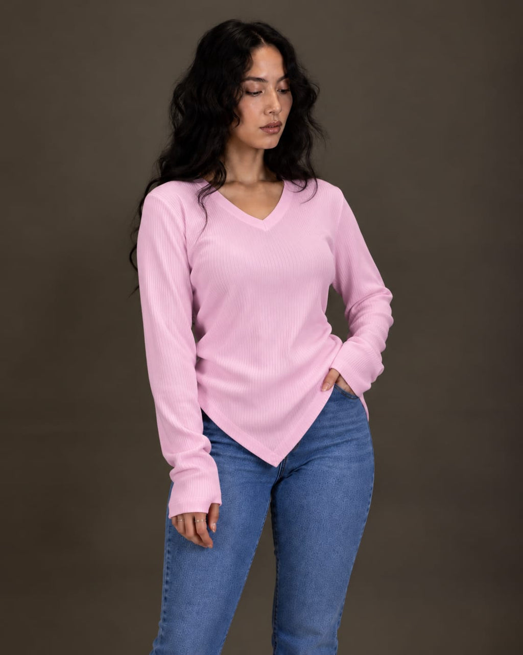 Basic Ribbed Pullover in Pink