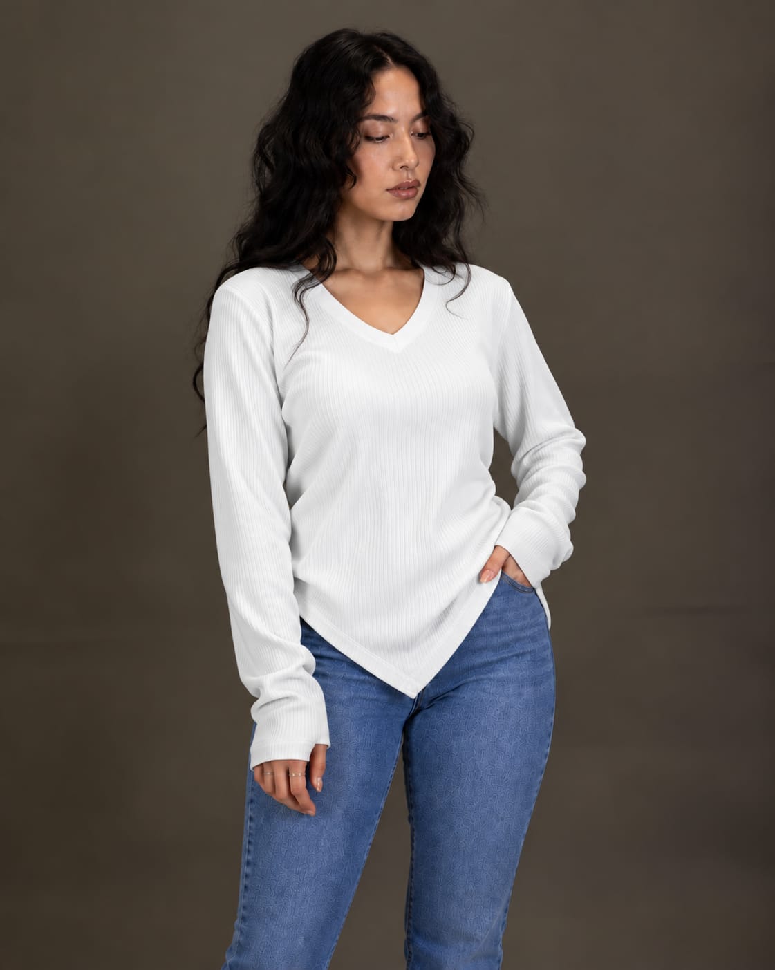 Basic Ribbed Pullover in White